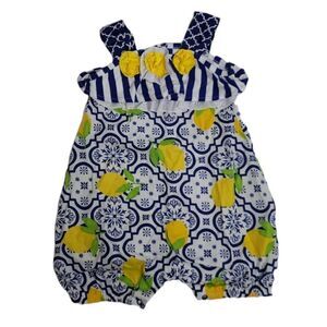 COUNTING DAISIES romper lemon‎ fruit print floral rosette cotton 18M